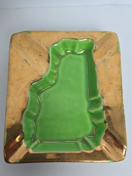 Other - Vintage Green New Hampshire State-Shaped Ceramic Ashtray with Gold Trim